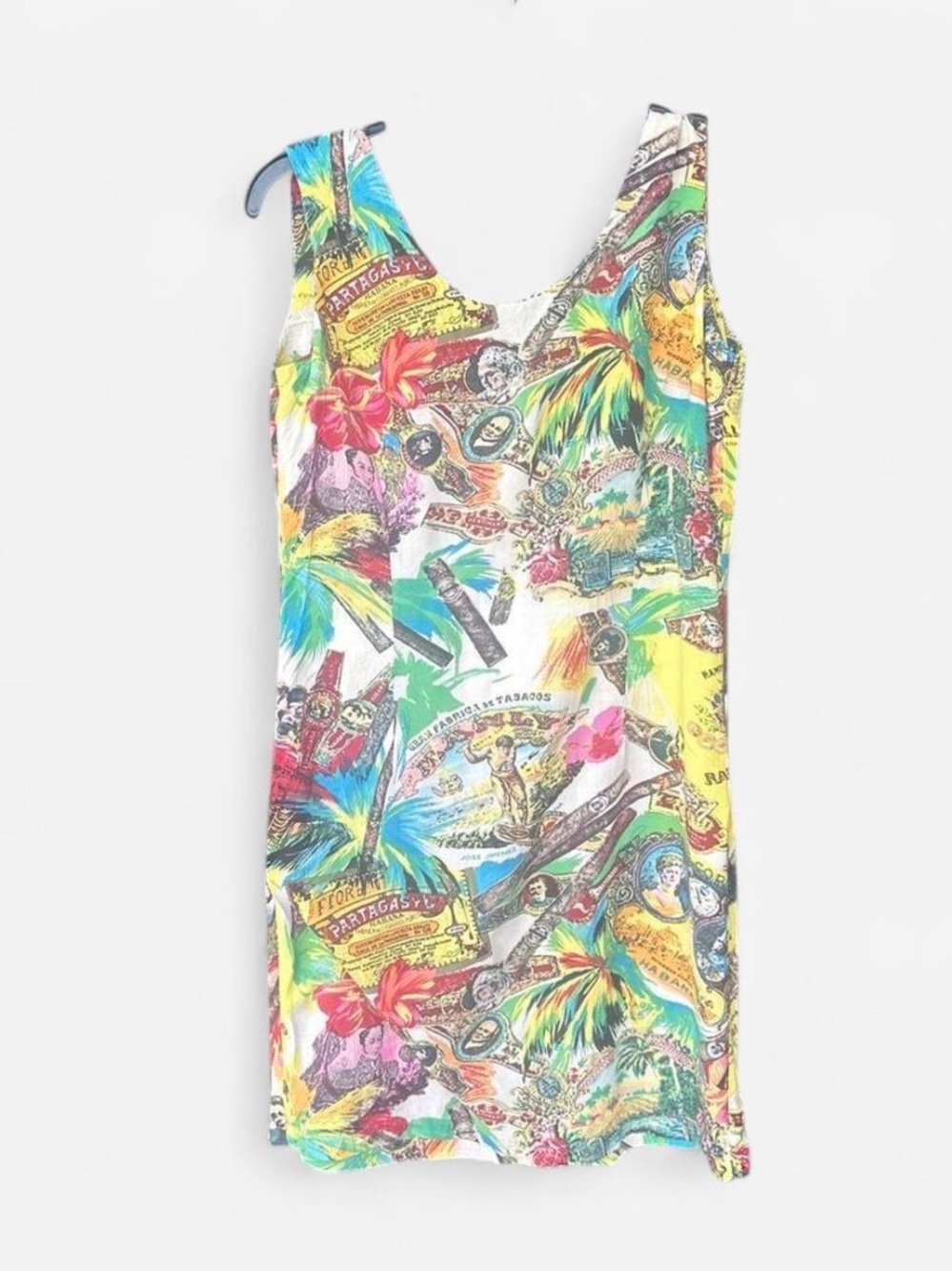 Vintage Tropical Multicolor Sleeveless Shift Dress